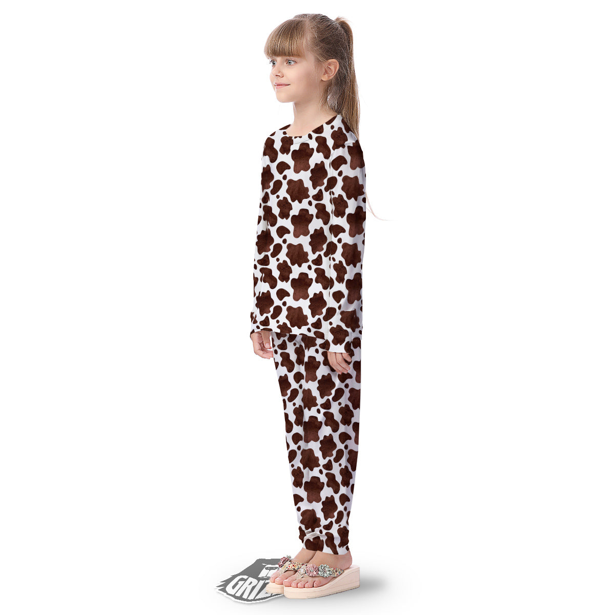 Cow Dark Brown Print Kid's Pajamas-grizzshop