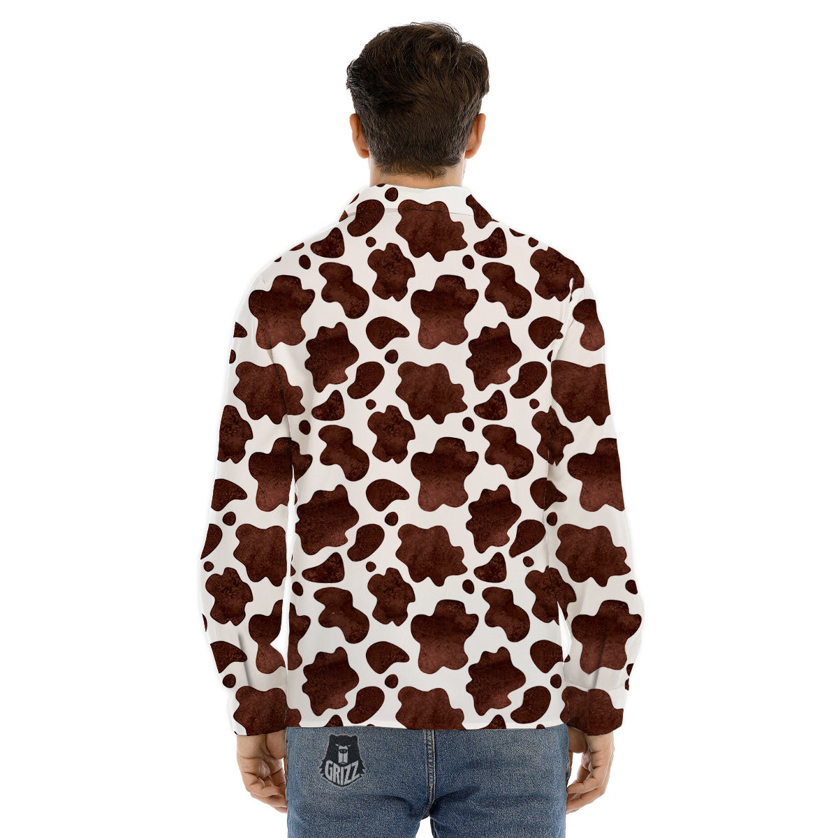 Cow Dark Brown Print Men's Dress Shirts-grizzshop