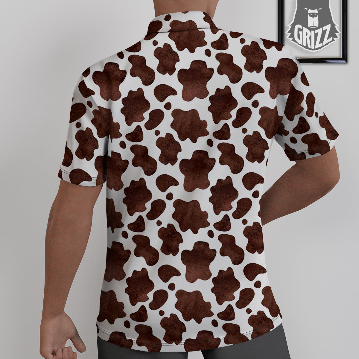 Cow Dark Brown Print Untucked Shirts-grizzshop