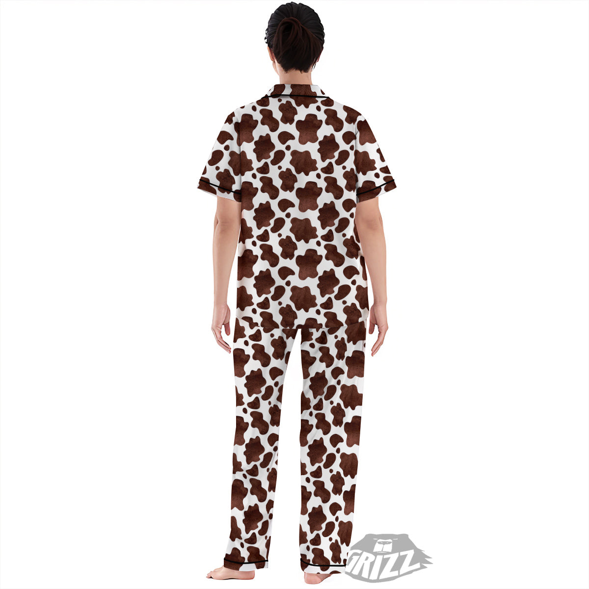 Cow Dark Brown Print Women's Pajamas Set-grizzshop