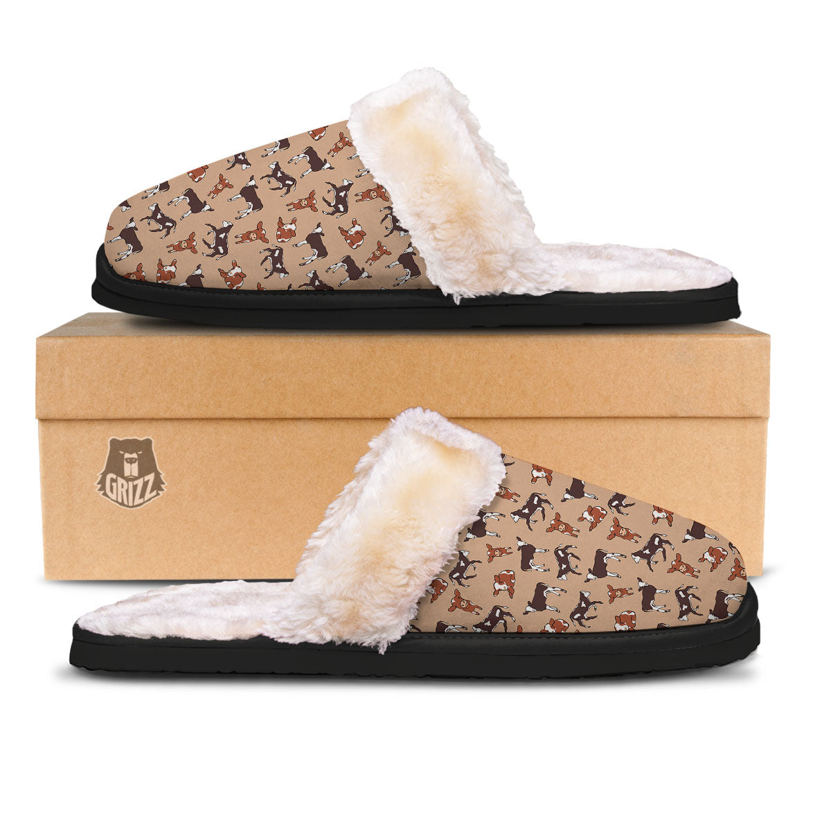 Cow Doodle Print Pattern Slippers-grizzshop