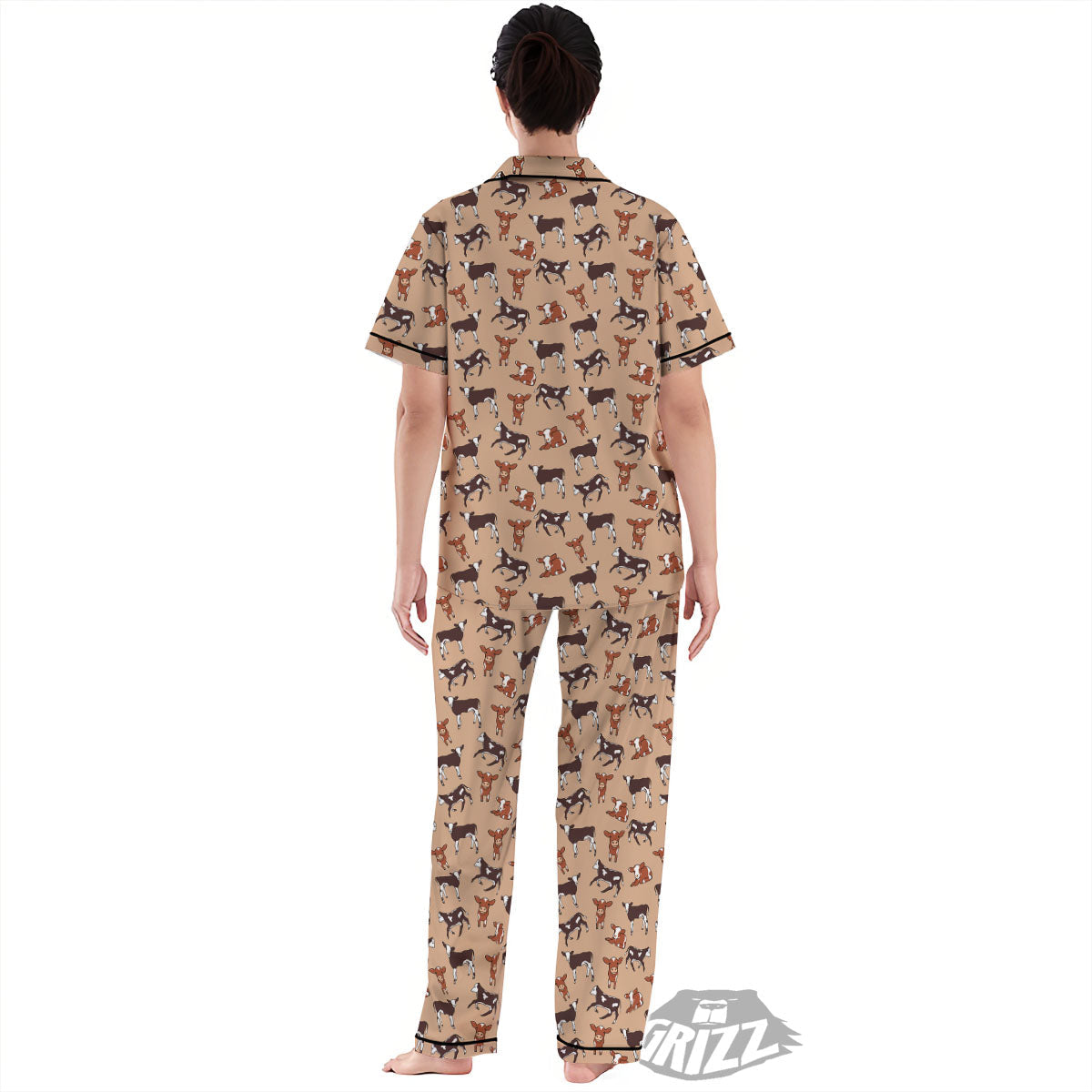 Cow Doodle Print Pattern Women's Pajamas Set-grizzshop