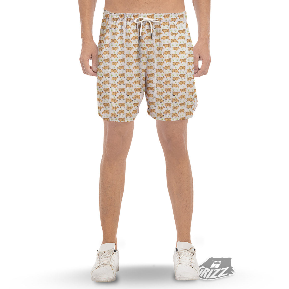 Cow Farm Cartoon Dairy Print Pattern Men's Gym Shorts-grizzshop