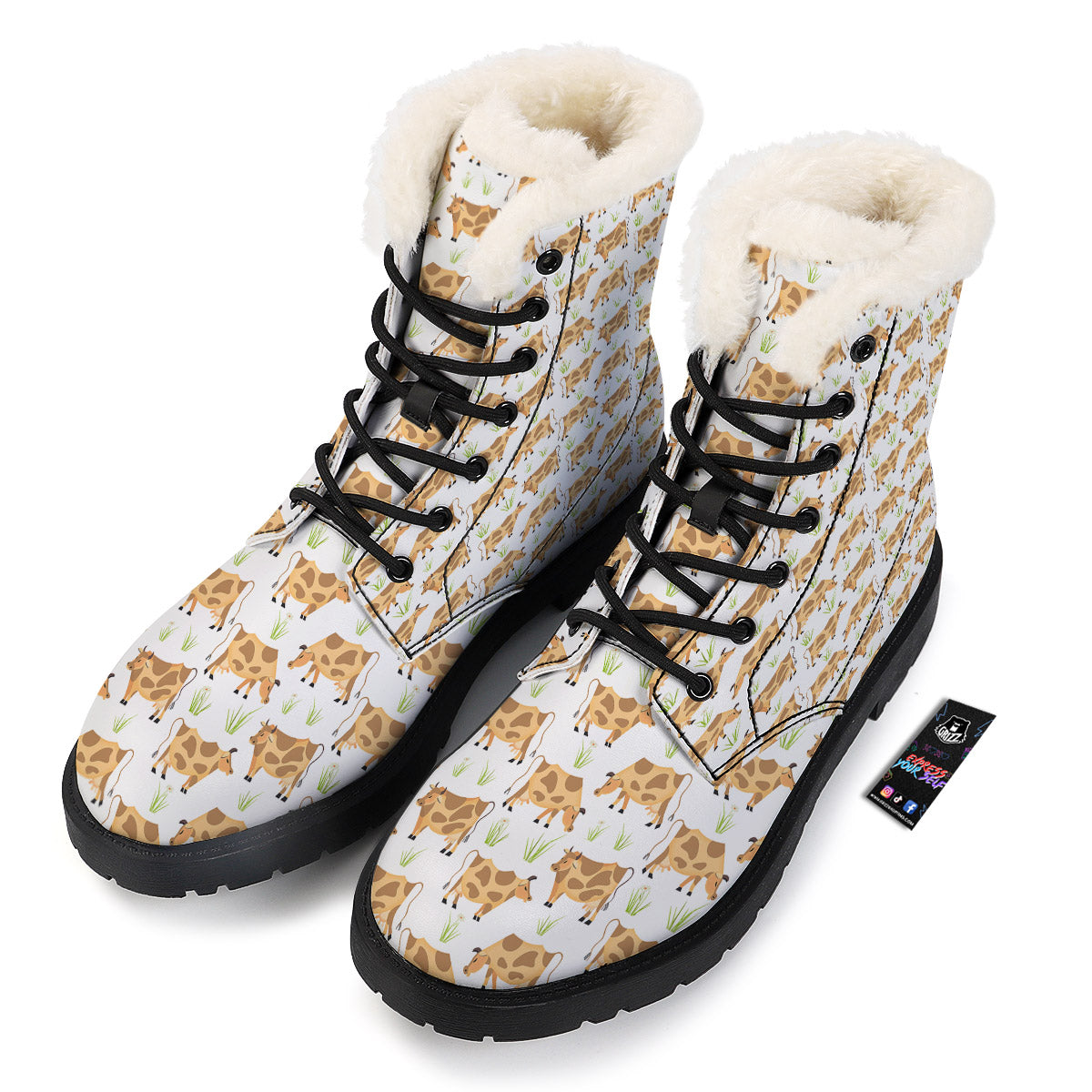 Cow Farm Cartoon Dairy Print Pattern Winter Boots-grizzshop