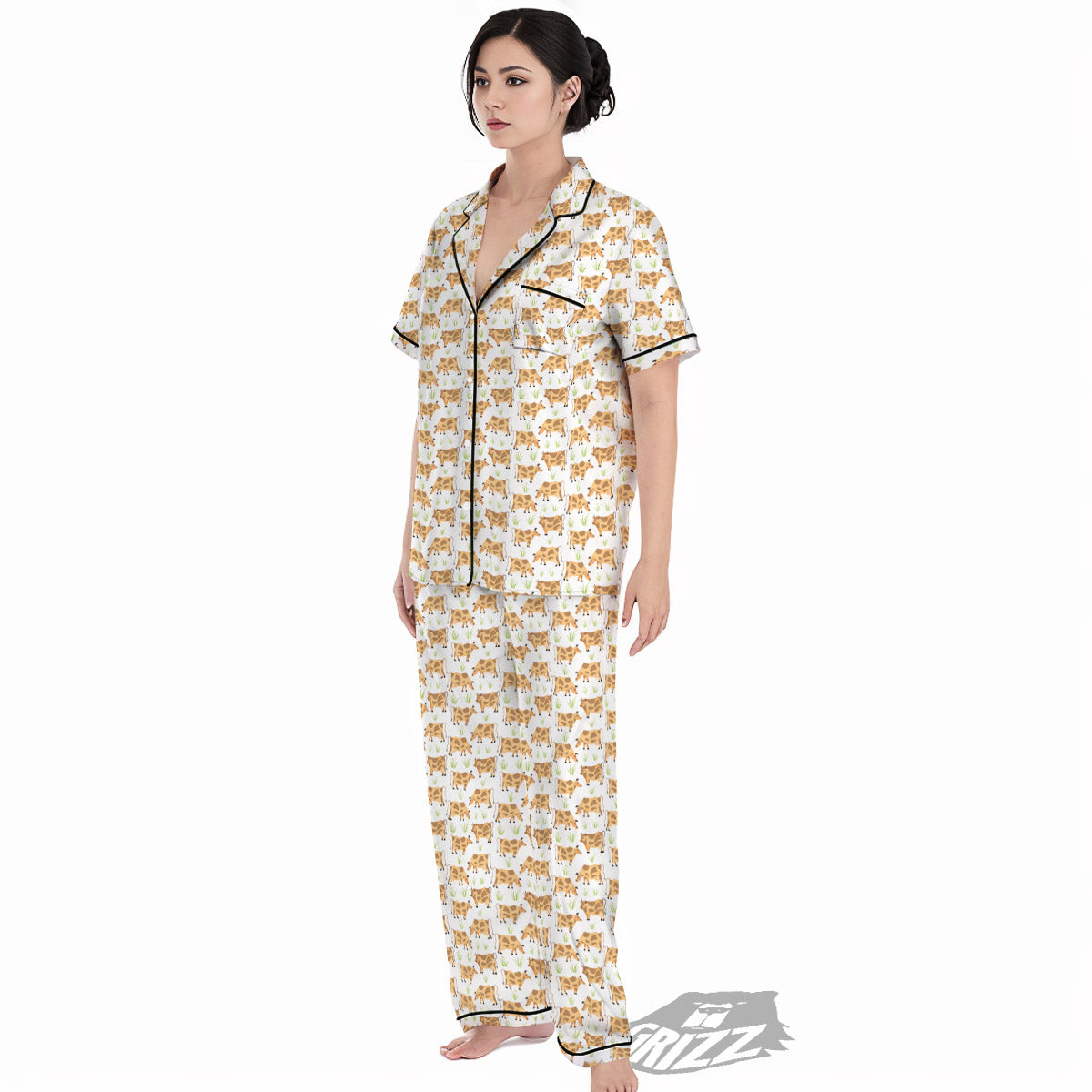 Cow Farm Cartoon Dairy Print Pattern Women's Pajamas Set-grizzshop