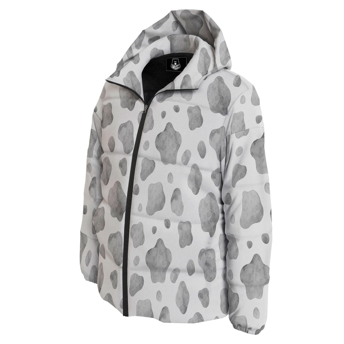 Cow Grey And White Print Pattern Down Jacket-grizzshop