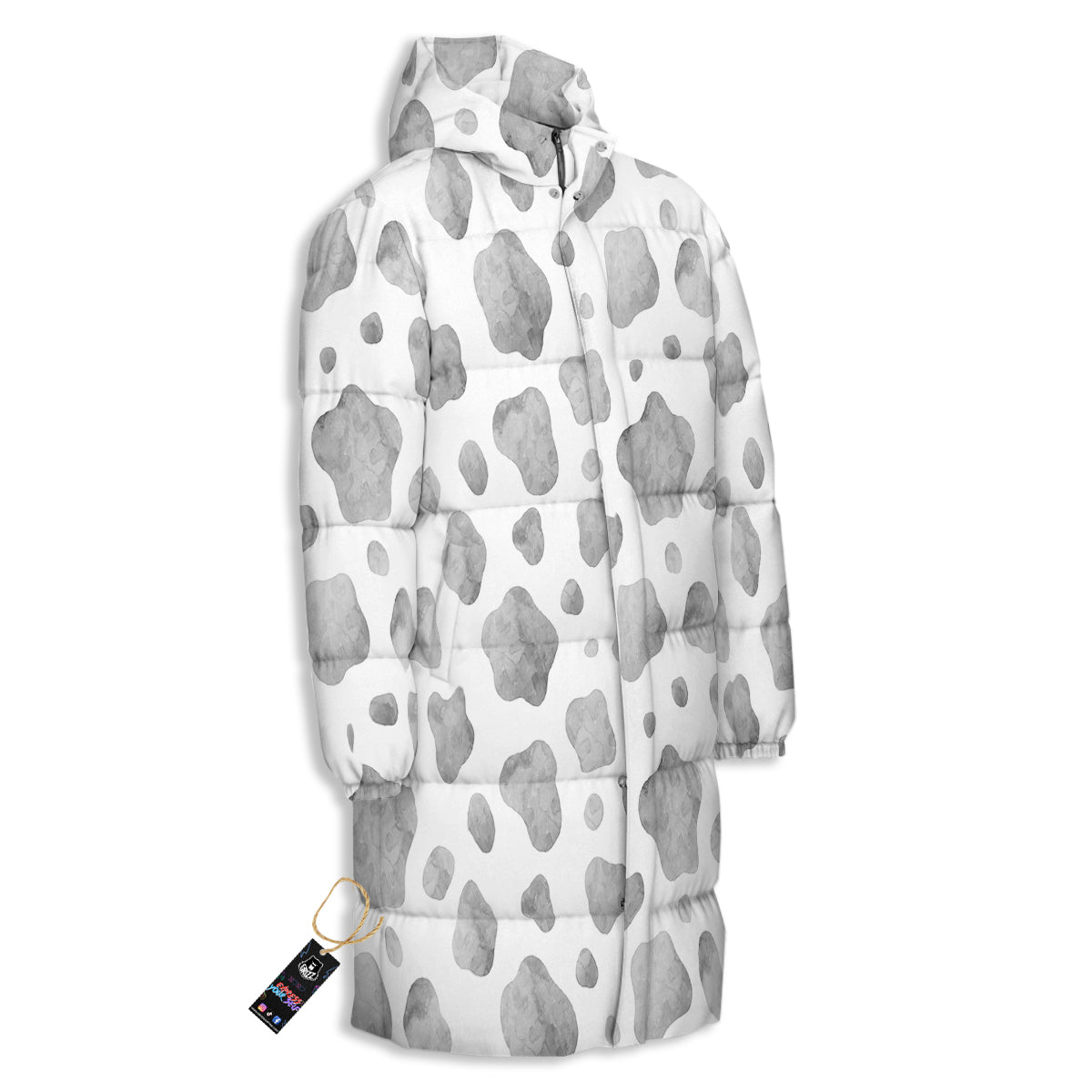 Cow Grey And White Print Pattern Long Down Jacket-grizzshop
