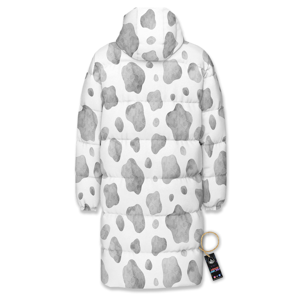 Cow Grey And White Print Pattern Long Down Jacket-grizzshop