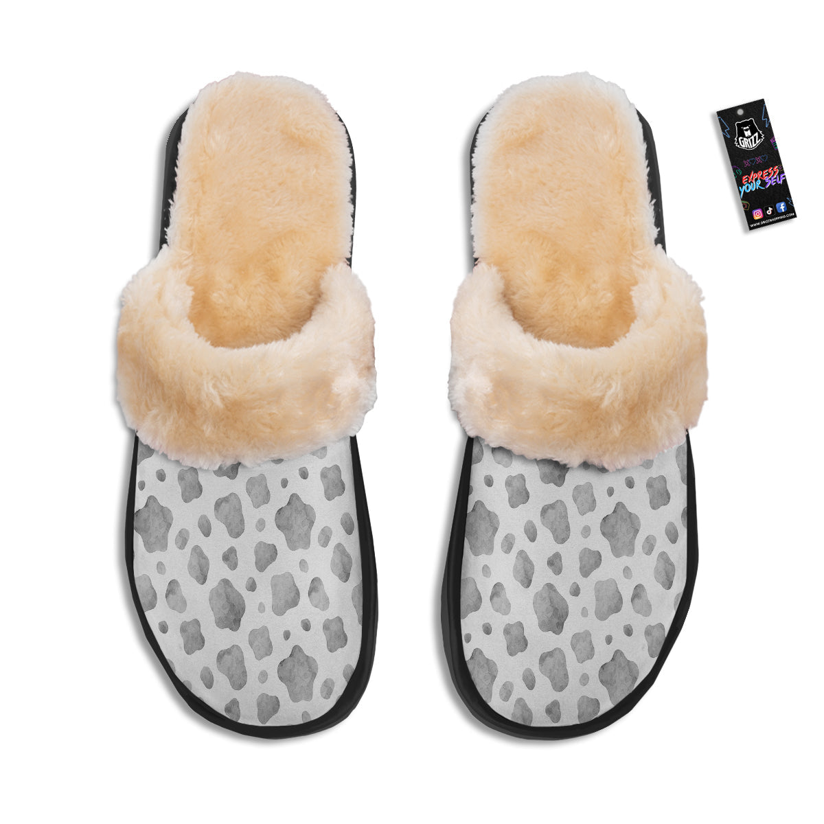 Cow Grey And White Print Pattern Slippers-grizzshop