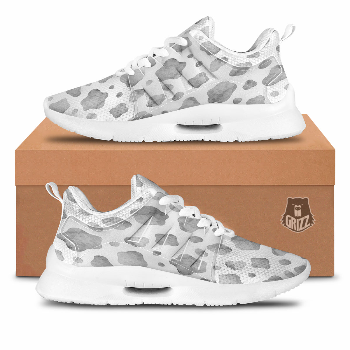 Cow Grey And White Print Pattern Tennis Shoes-grizzshop