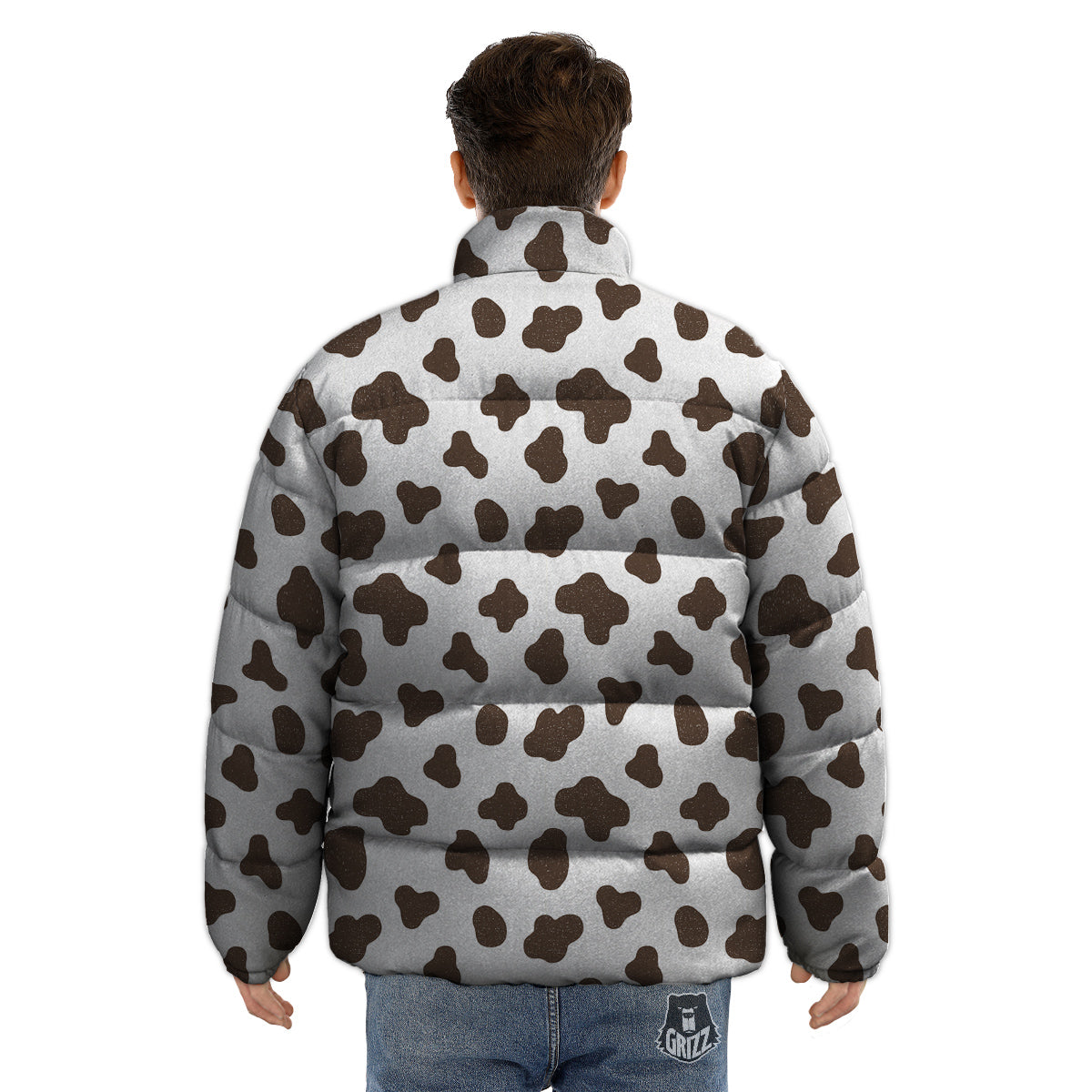 Cow Milk And Chocolate Print Puffer Jacket-grizzshop