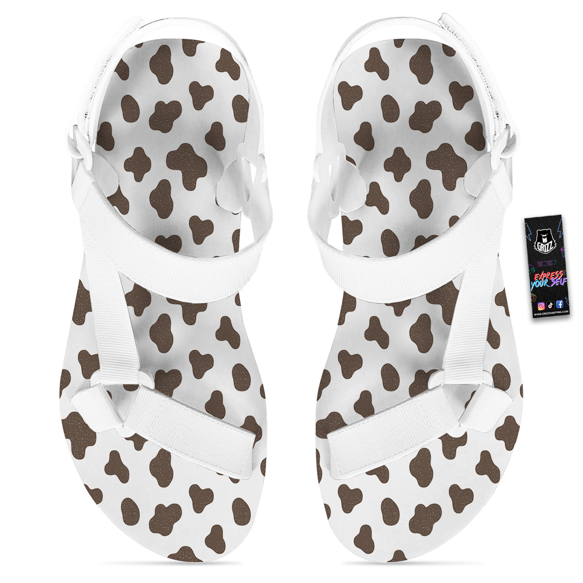 Cow Milk And Chocolate Print White Open Toe Sandals-grizzshop