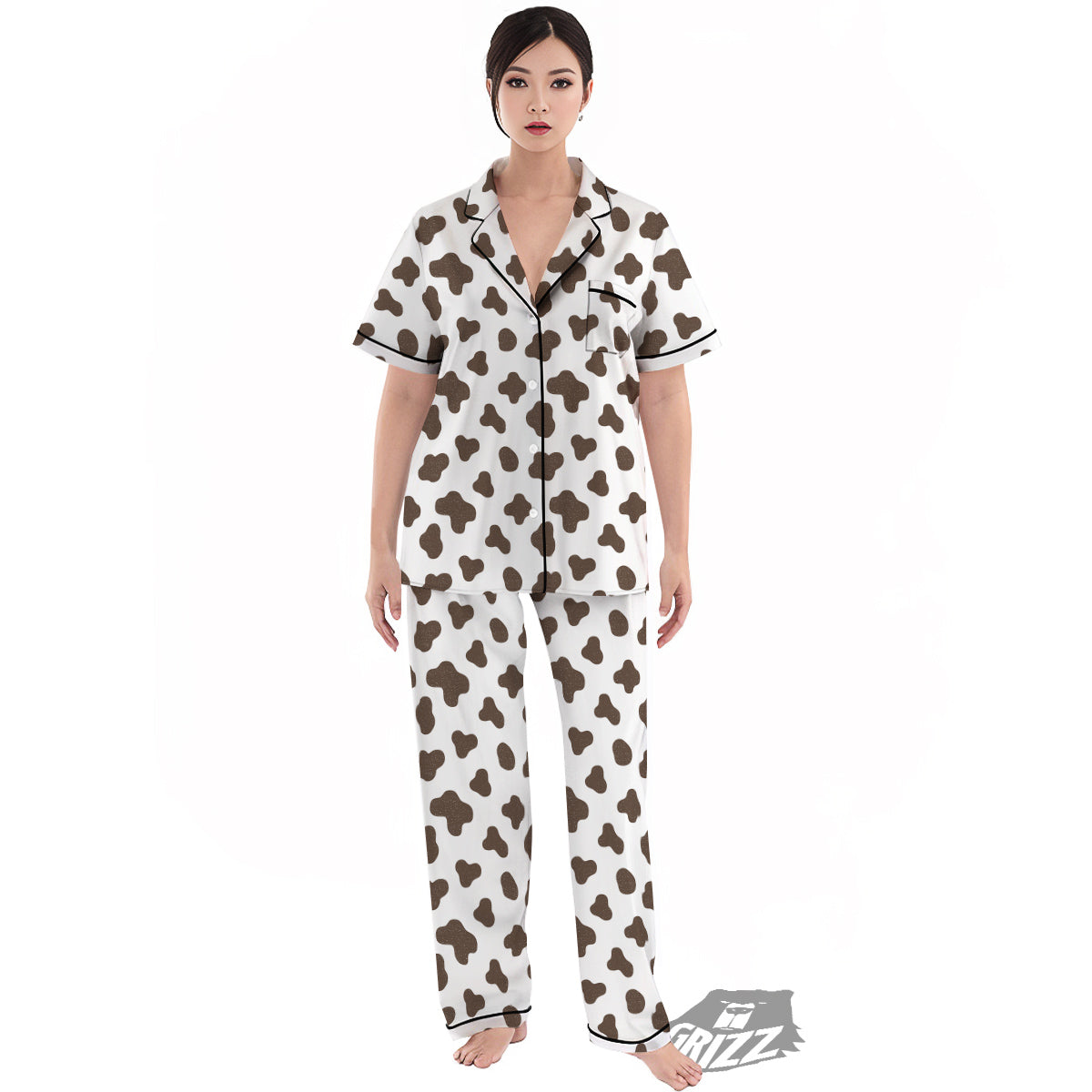 Cow Milk And Chocolate Print Women's Pajamas Set-grizzshop