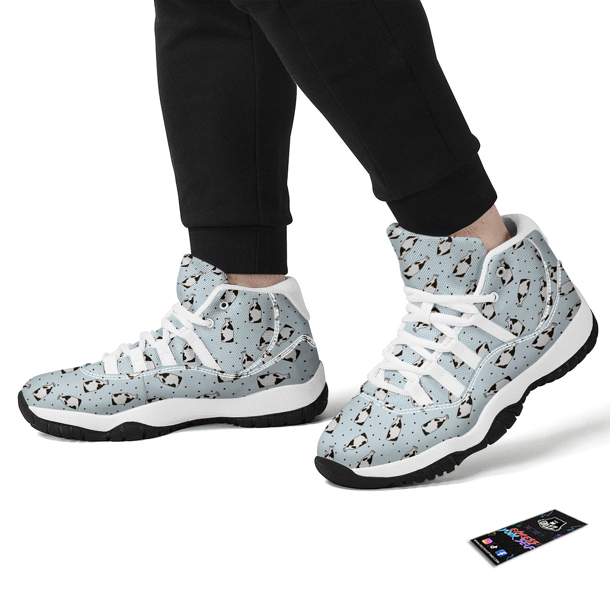 Cow Milk Bottles And Dot Print Pattern White Bball Shoes-grizzshop