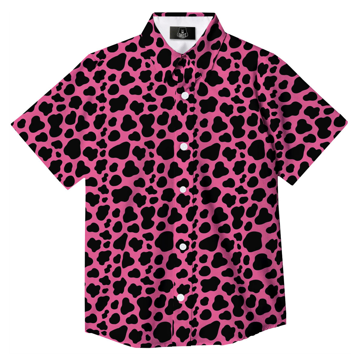 Cow Pink And Black Print Button Up Shirt-grizzshop