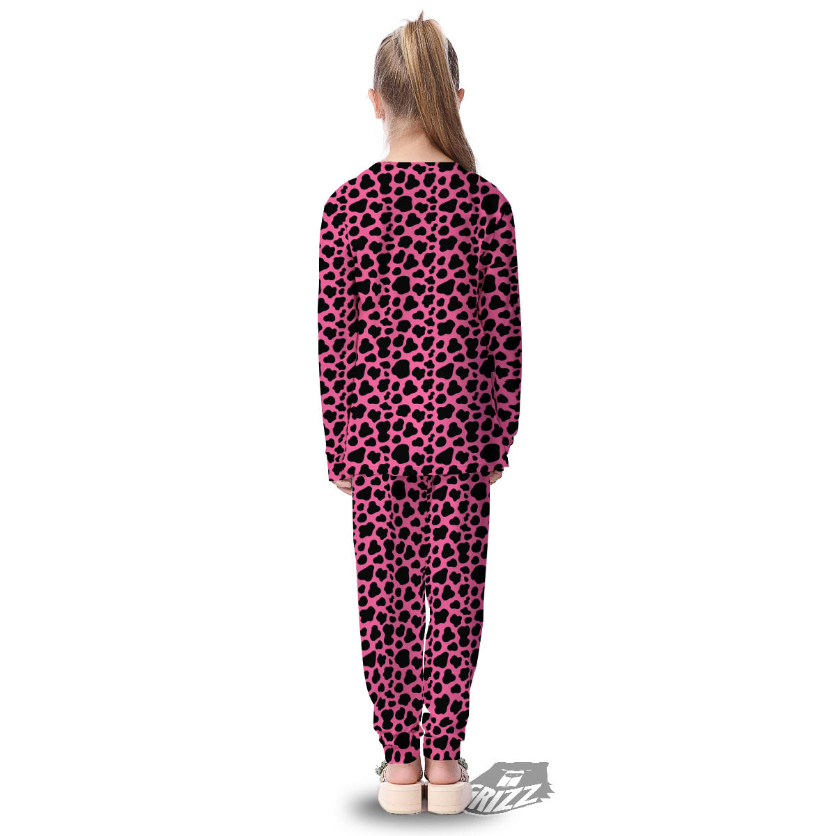 Cow Pink And Black Print Kid's Pajamas-grizzshop