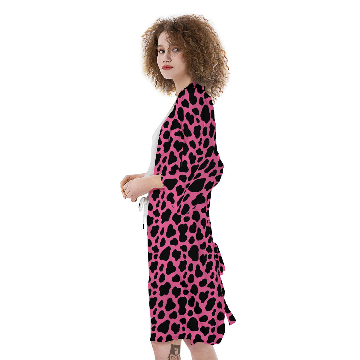 Cow Pink And Black Print Kimono-grizzshop