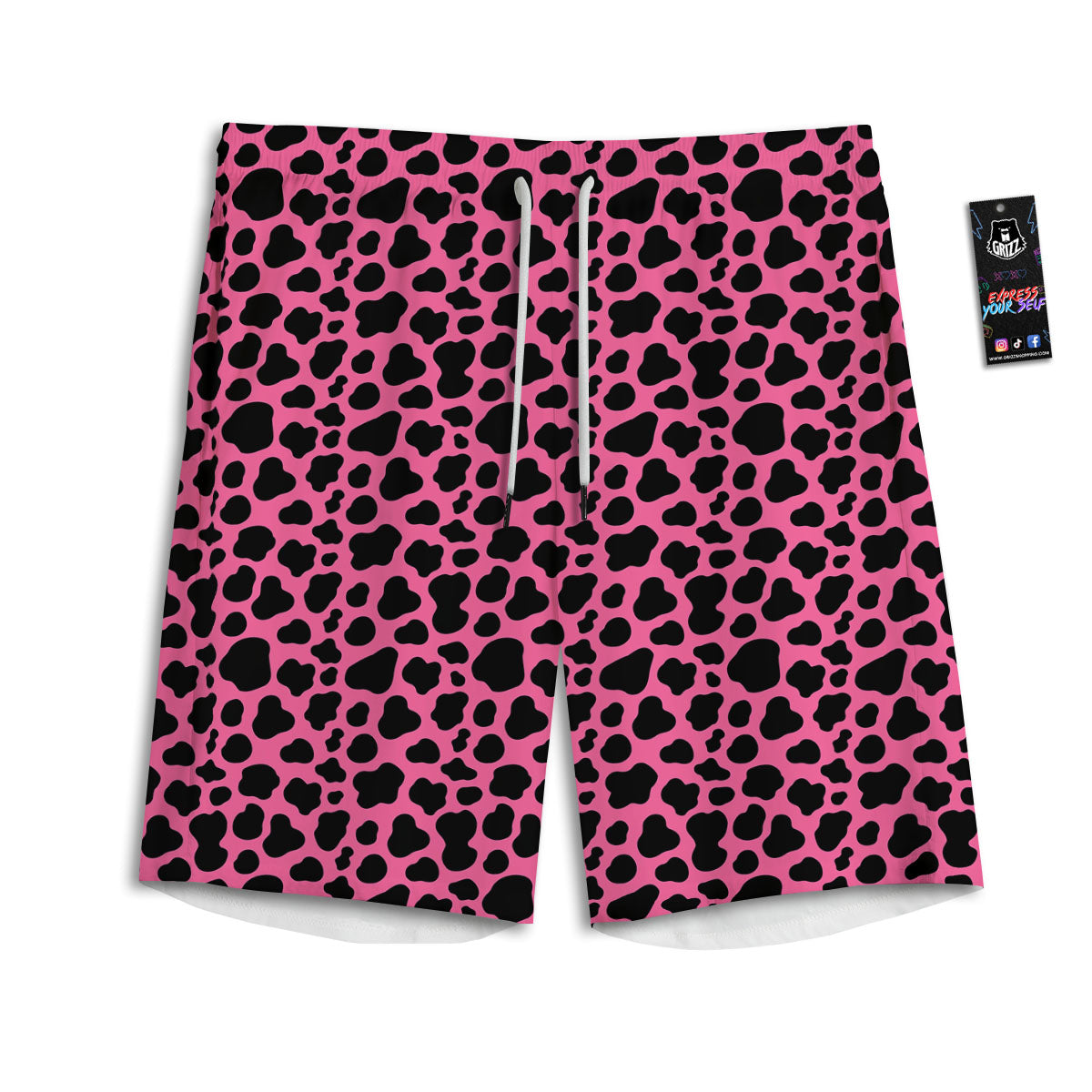 Cow Pink And Black Print Men's Athletic Shorts