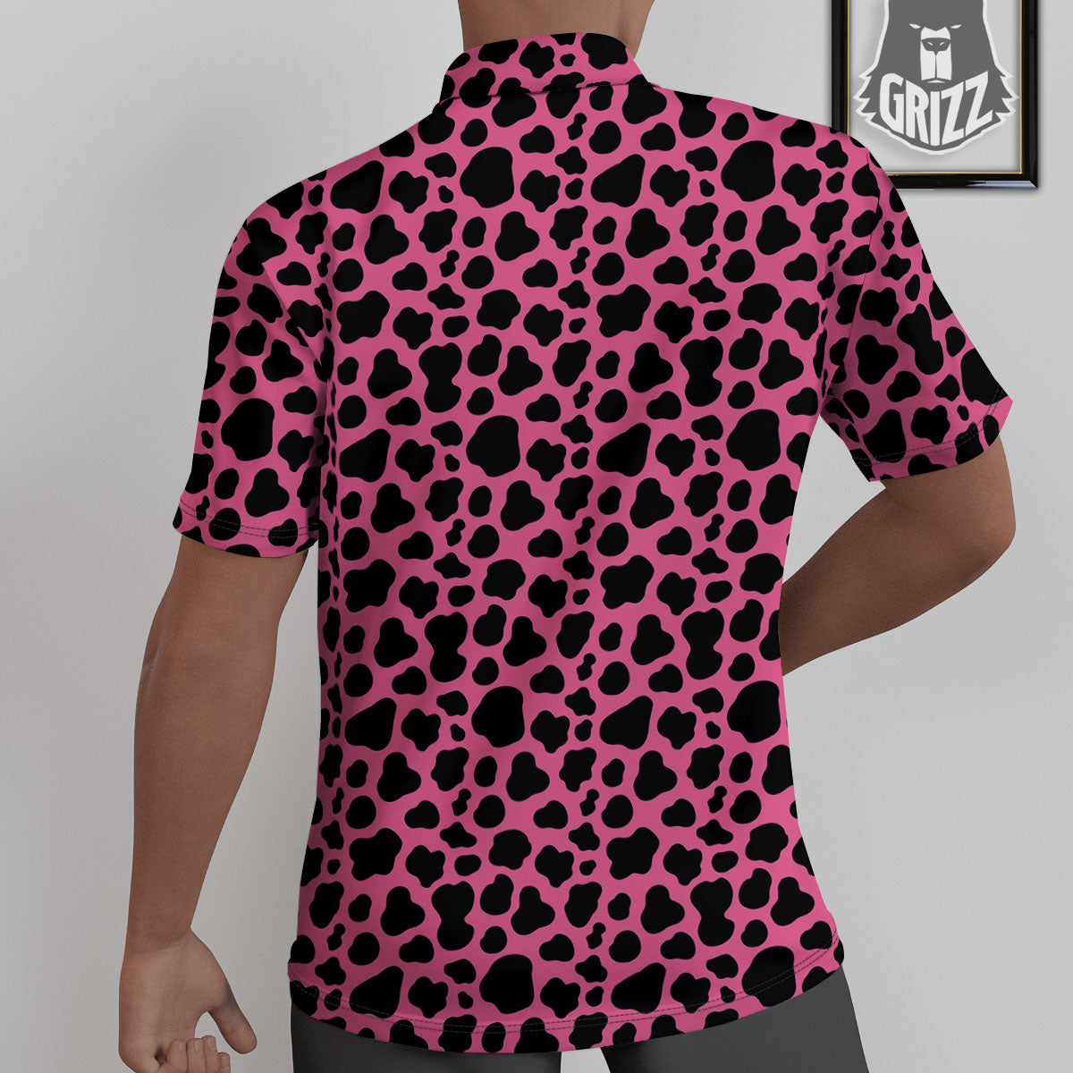Cow Pink And Black Print Untucked Shirts-grizzshop