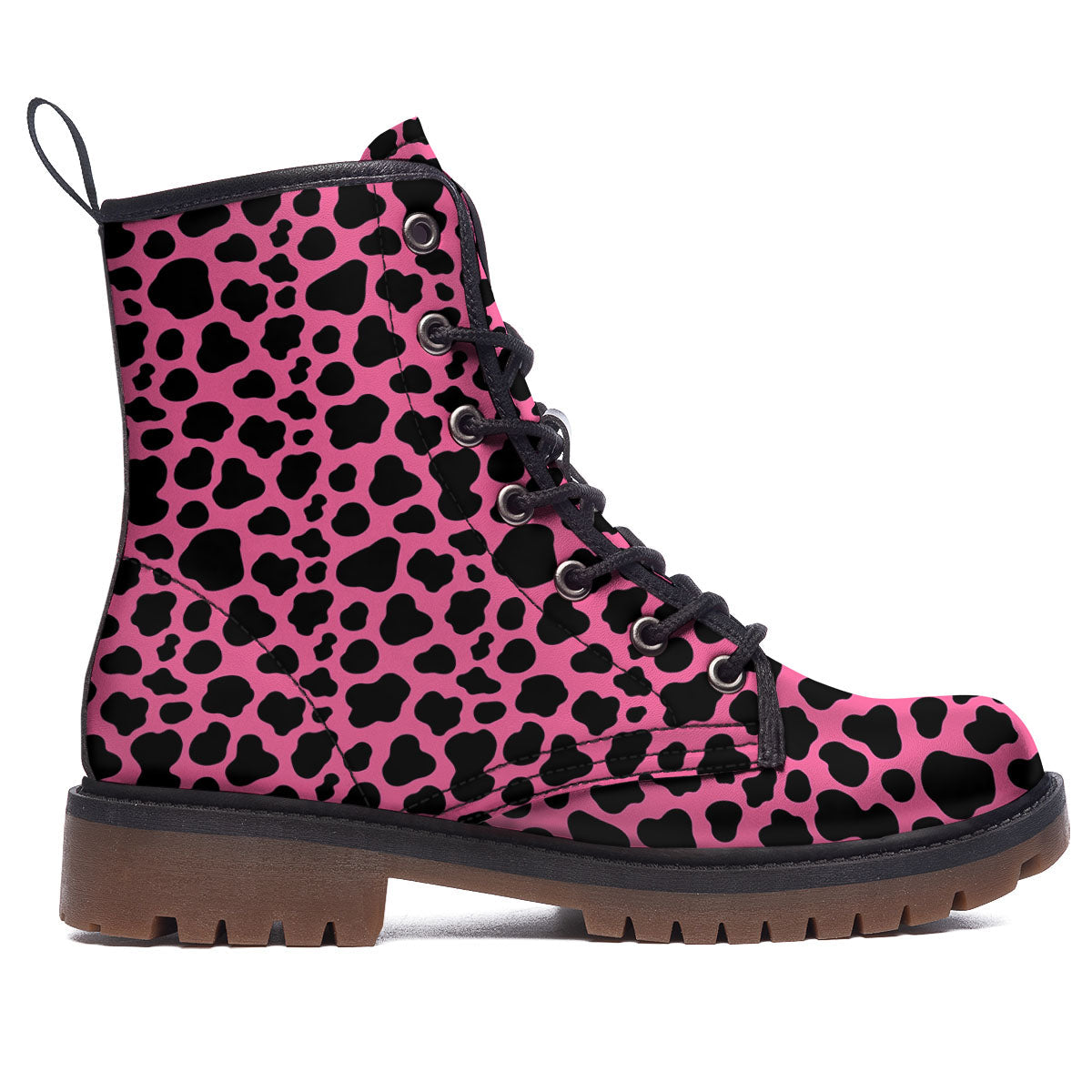 Cow Pink And Black Print Work Boots-grizzshop