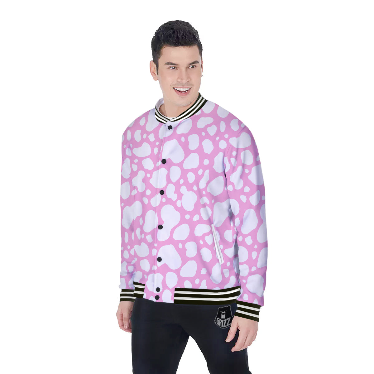 Cow Pink And White Print Pattern Baseball Jacket-grizzshop