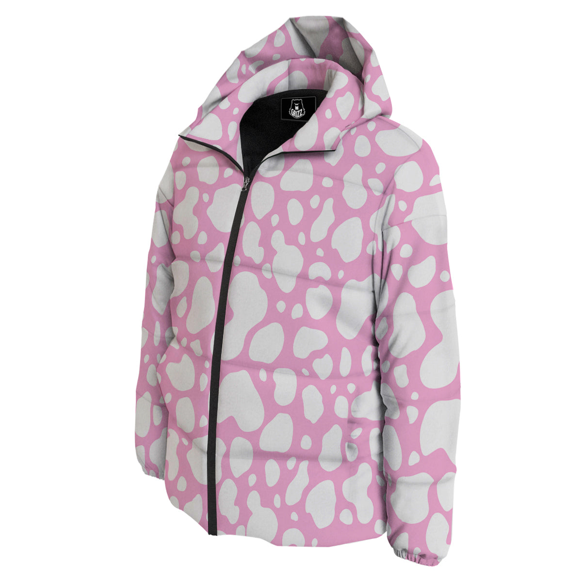 Cow Pink And White Print Pattern Down Jacket-grizzshop
