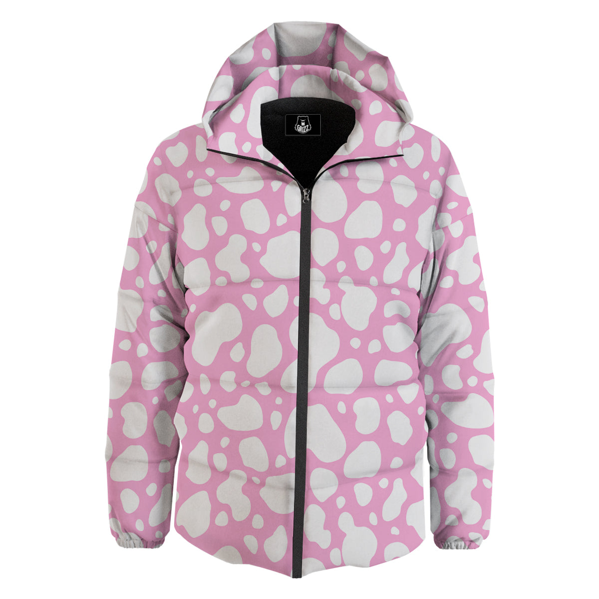 Cow Pink And White Print Pattern Down Jacket-grizzshop