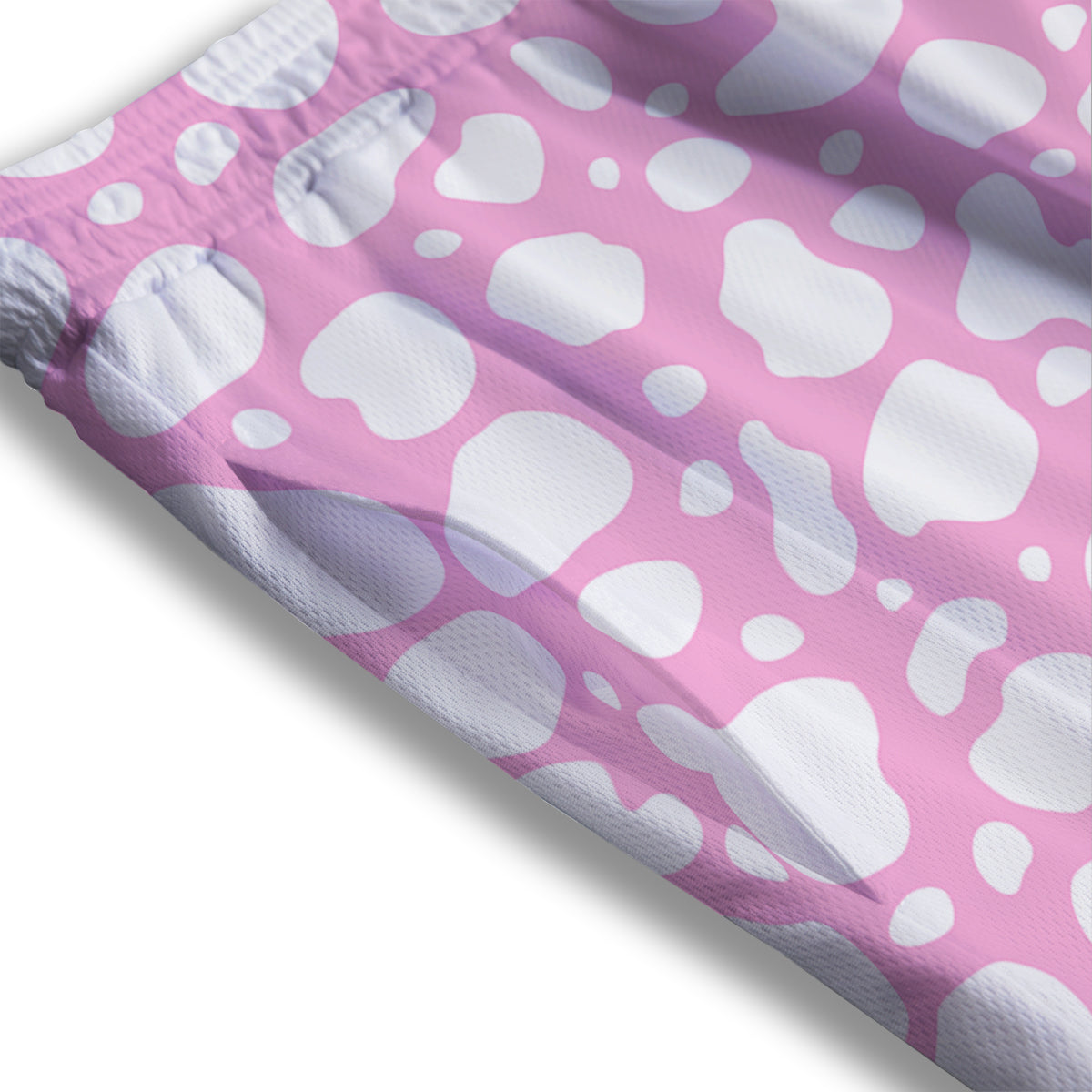 Cow Pink And White Print Pattern Mesh Shorts