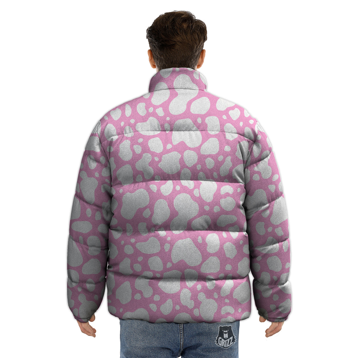 Cow Pink And White Print Pattern Puffer Jacket-grizzshop