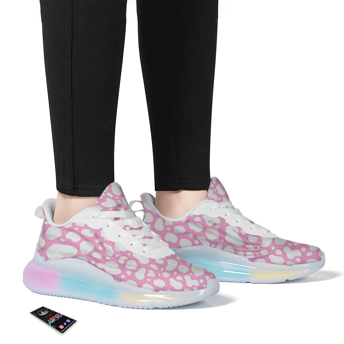 Cow Pink And White Print Pattern Running Sneakers-grizzshop