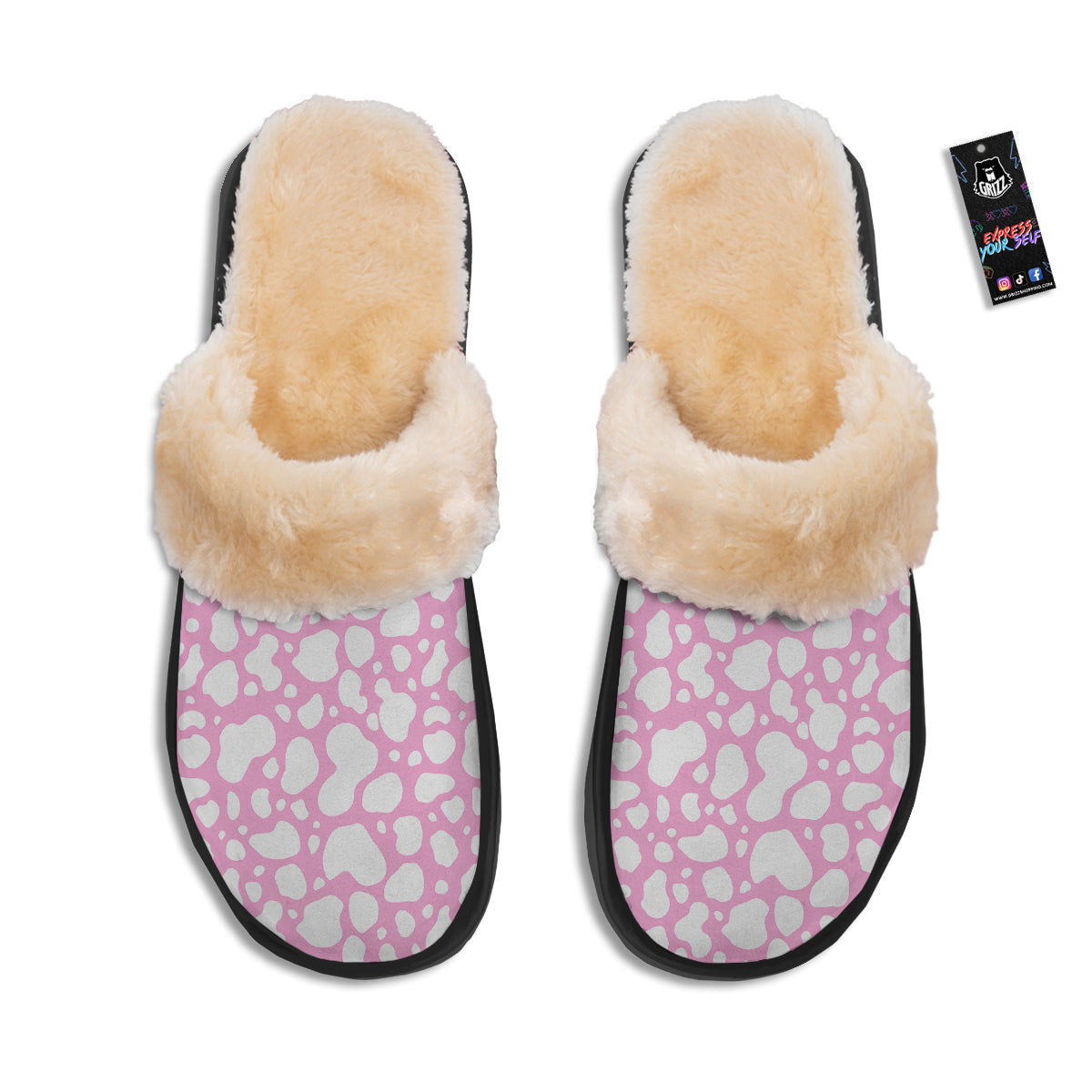Cow Pink And White Print Pattern Slippers-grizzshop