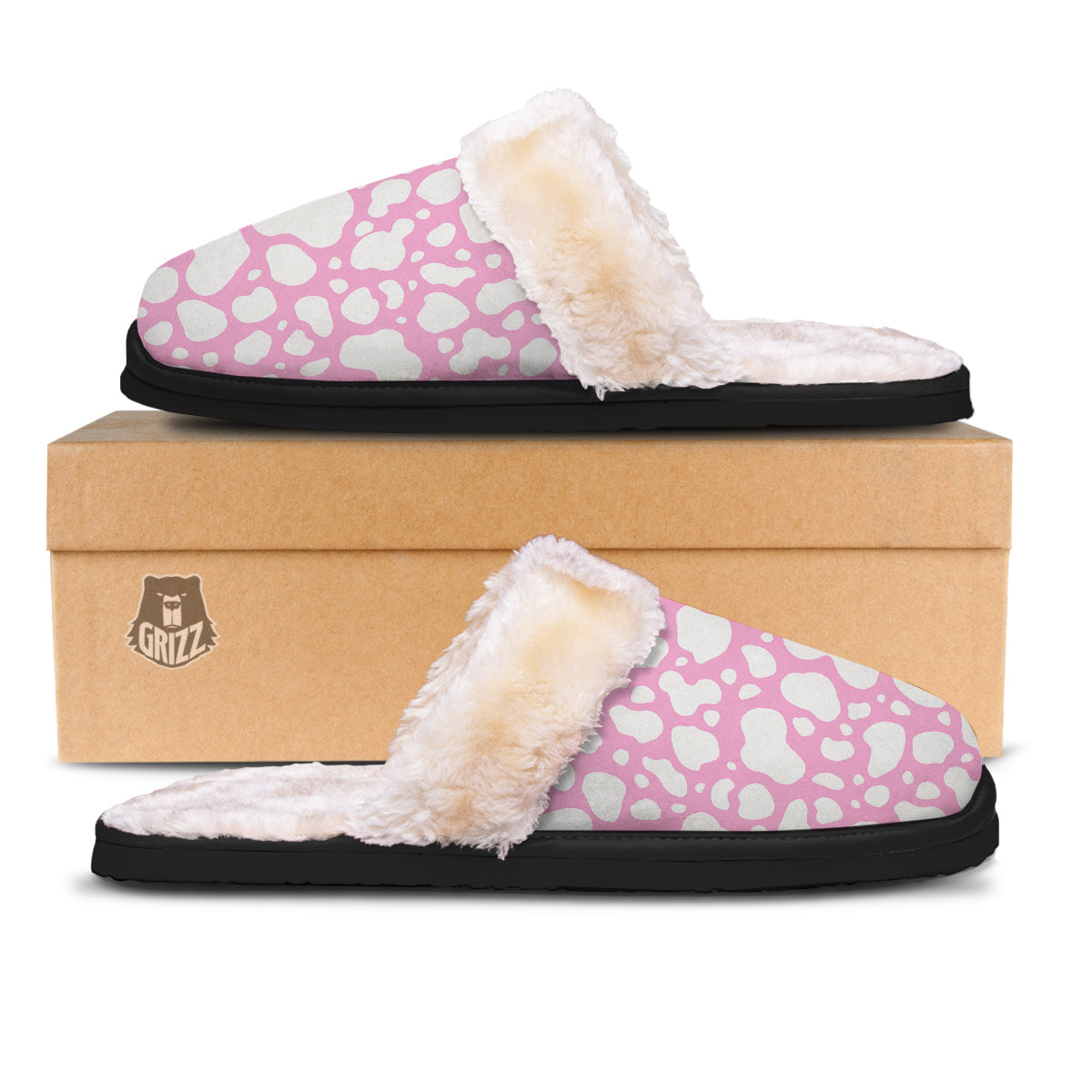 Cow Pink And White Print Pattern Slippers-grizzshop