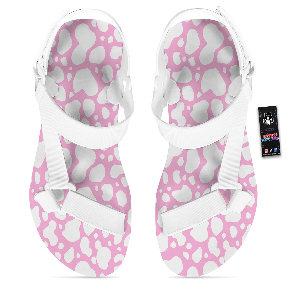 Cow Pink And White Print Pattern White Open Toe Sandals-grizzshop