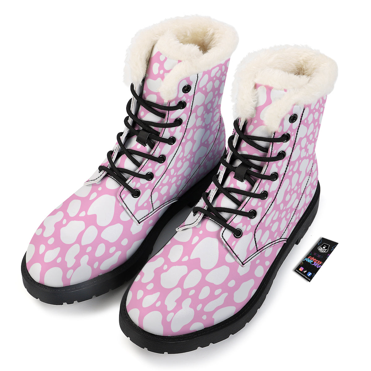 Cow Pink And White Print Pattern Winter Boots-grizzshop
