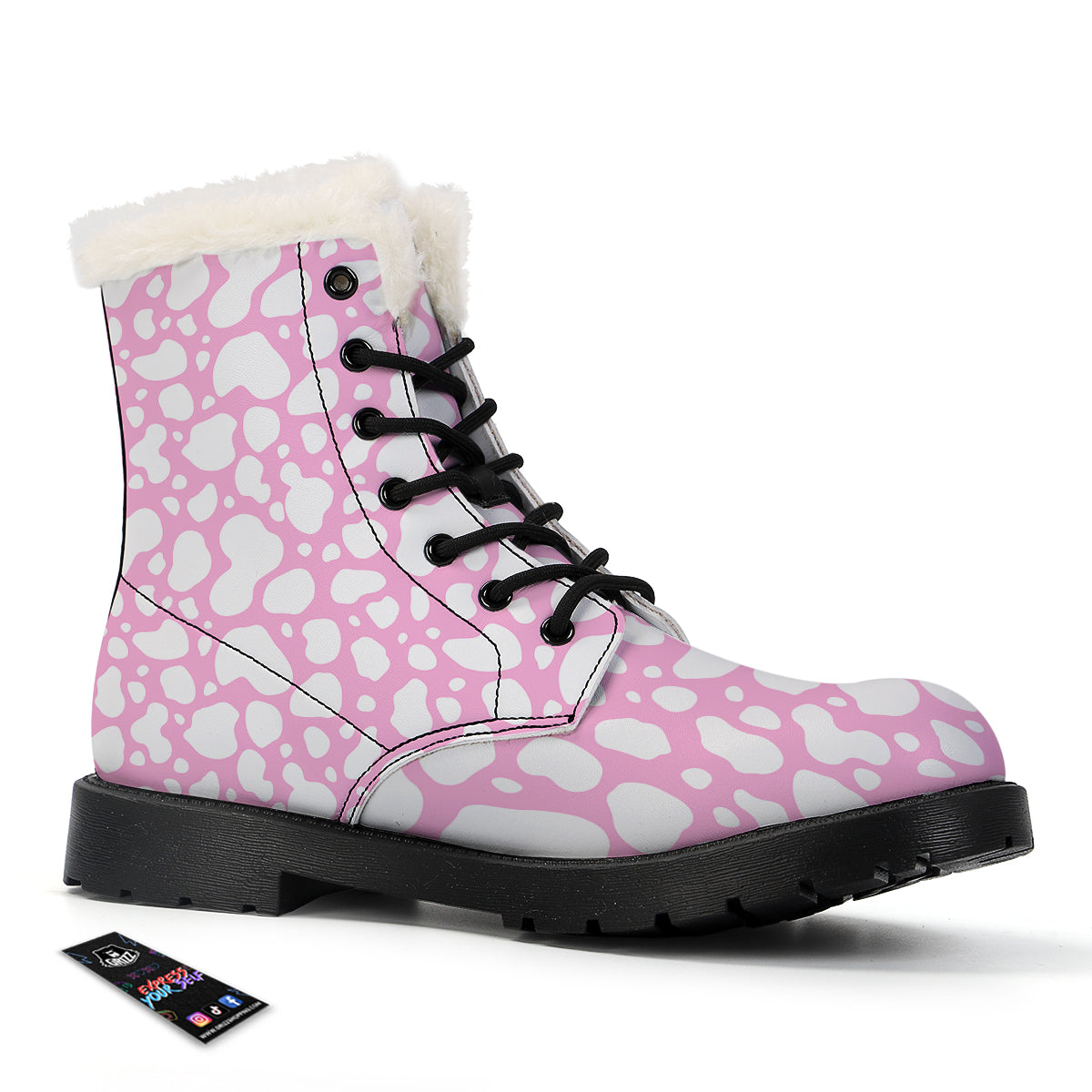 Cow Pink And White Print Pattern Winter Boots-grizzshop