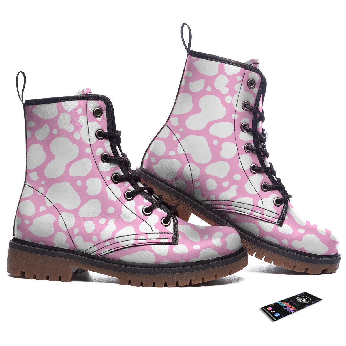 Cow Pink And White Print Pattern Work Boots-grizzshop