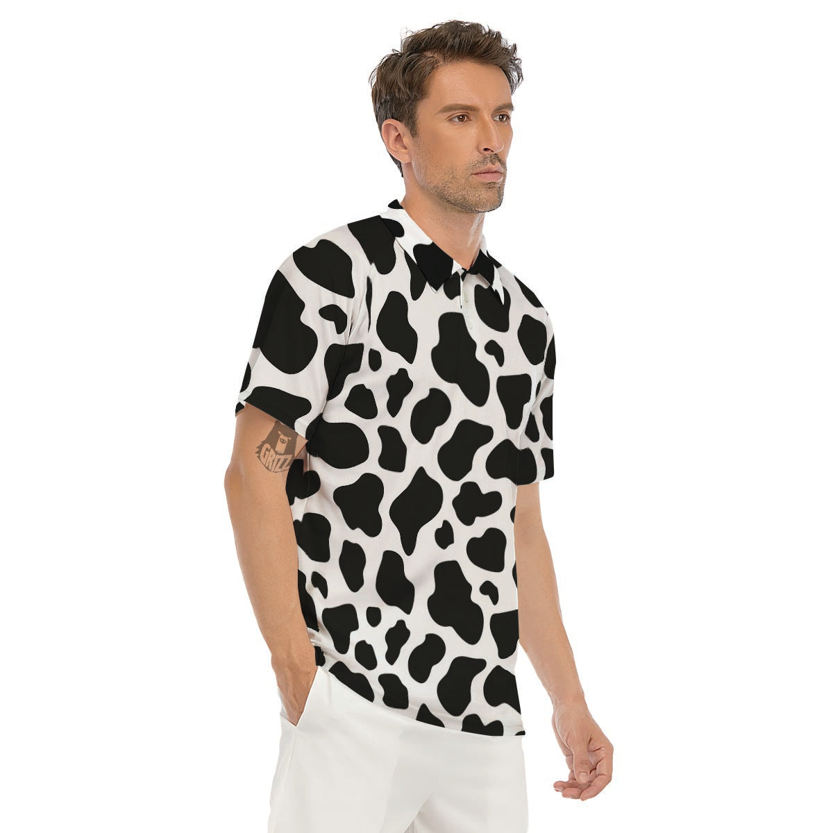 Cow Print Men's Golf Shirts-grizzshop