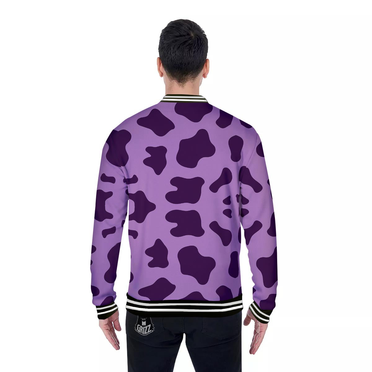 Cow Purple Print Pattern Baseball Jacket-grizzshop