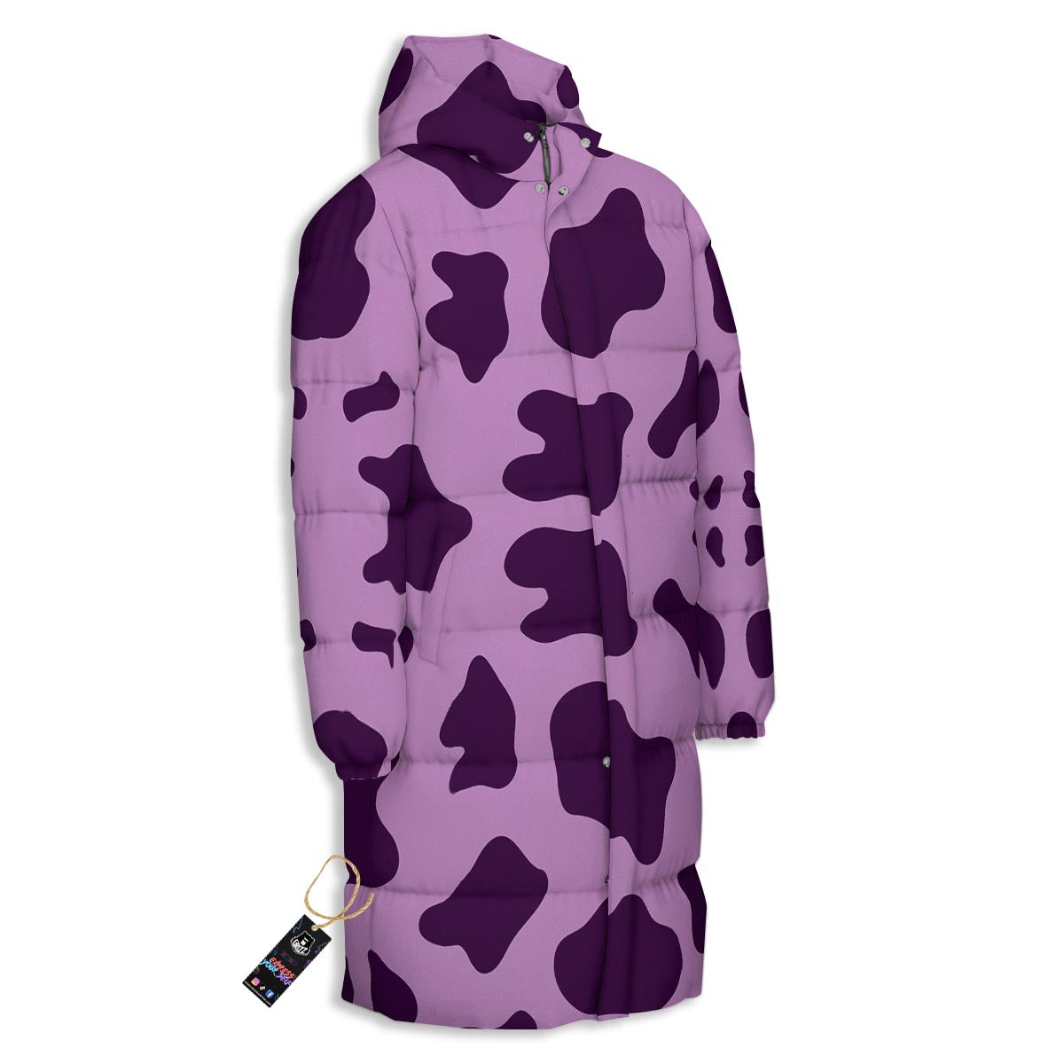 Cow Purple Print Pattern Long Down Jacket-grizzshop