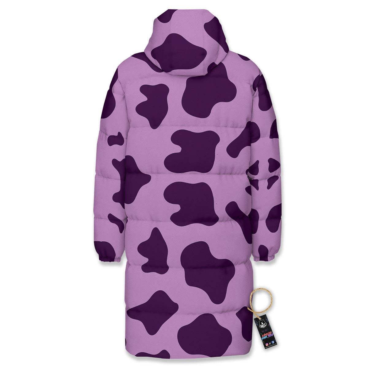 Cow Purple Print Pattern Long Down Jacket-grizzshop