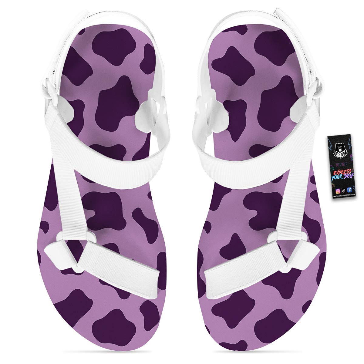 Cow Purple Print Pattern White Open Toe Sandals-grizzshop