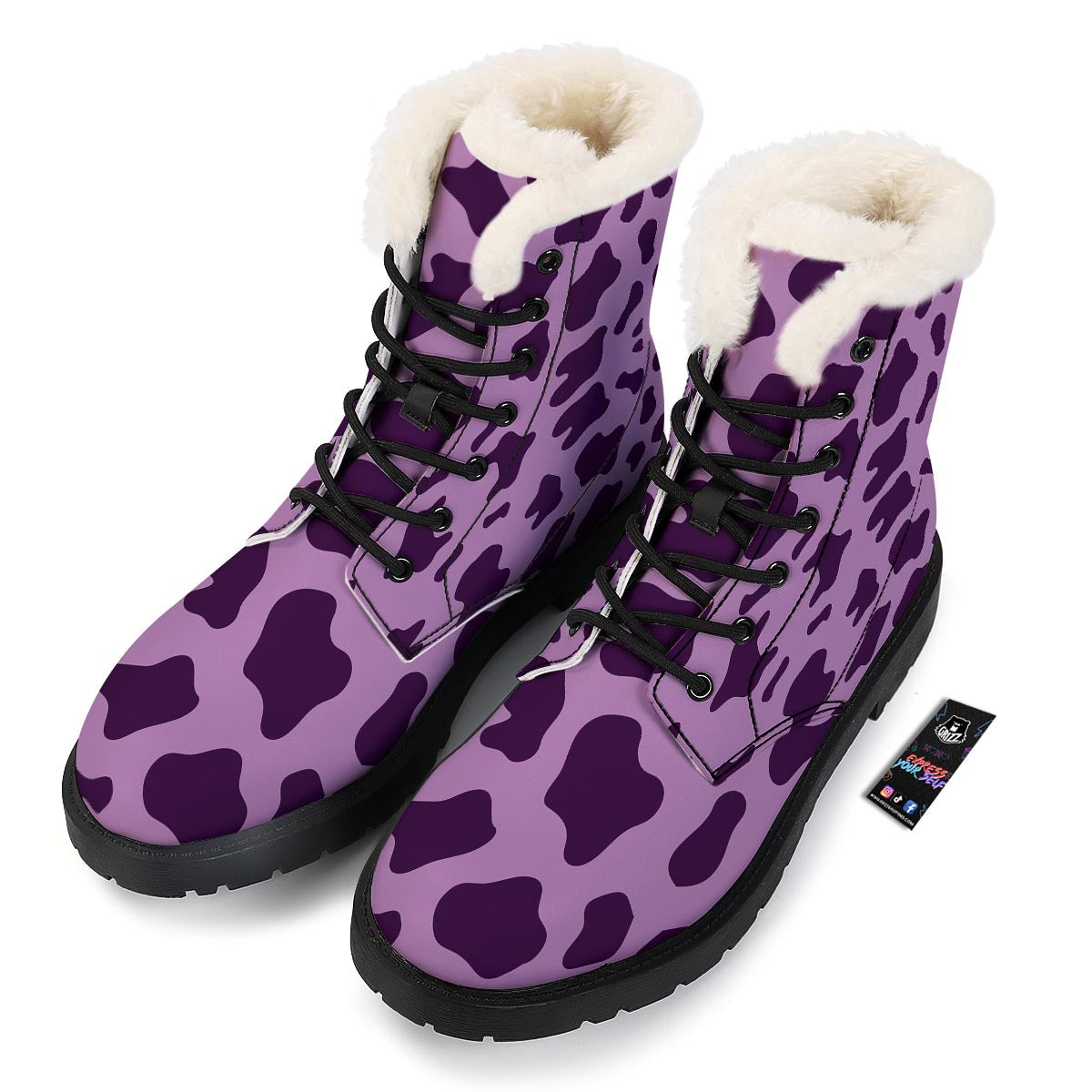 Cow Purple Print Pattern Winter Boots-grizzshop