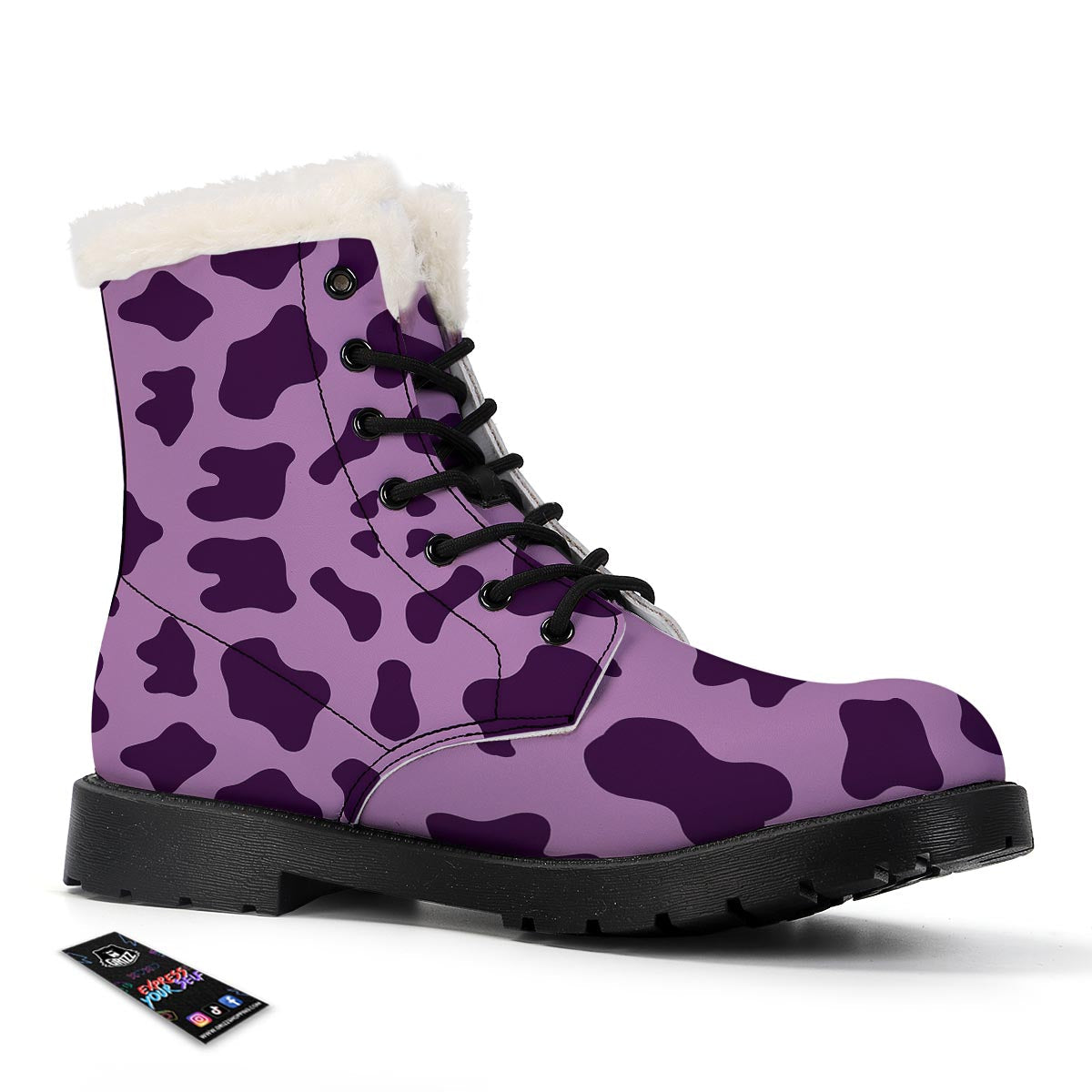 Cow Purple Print Pattern Winter Boots-grizzshop