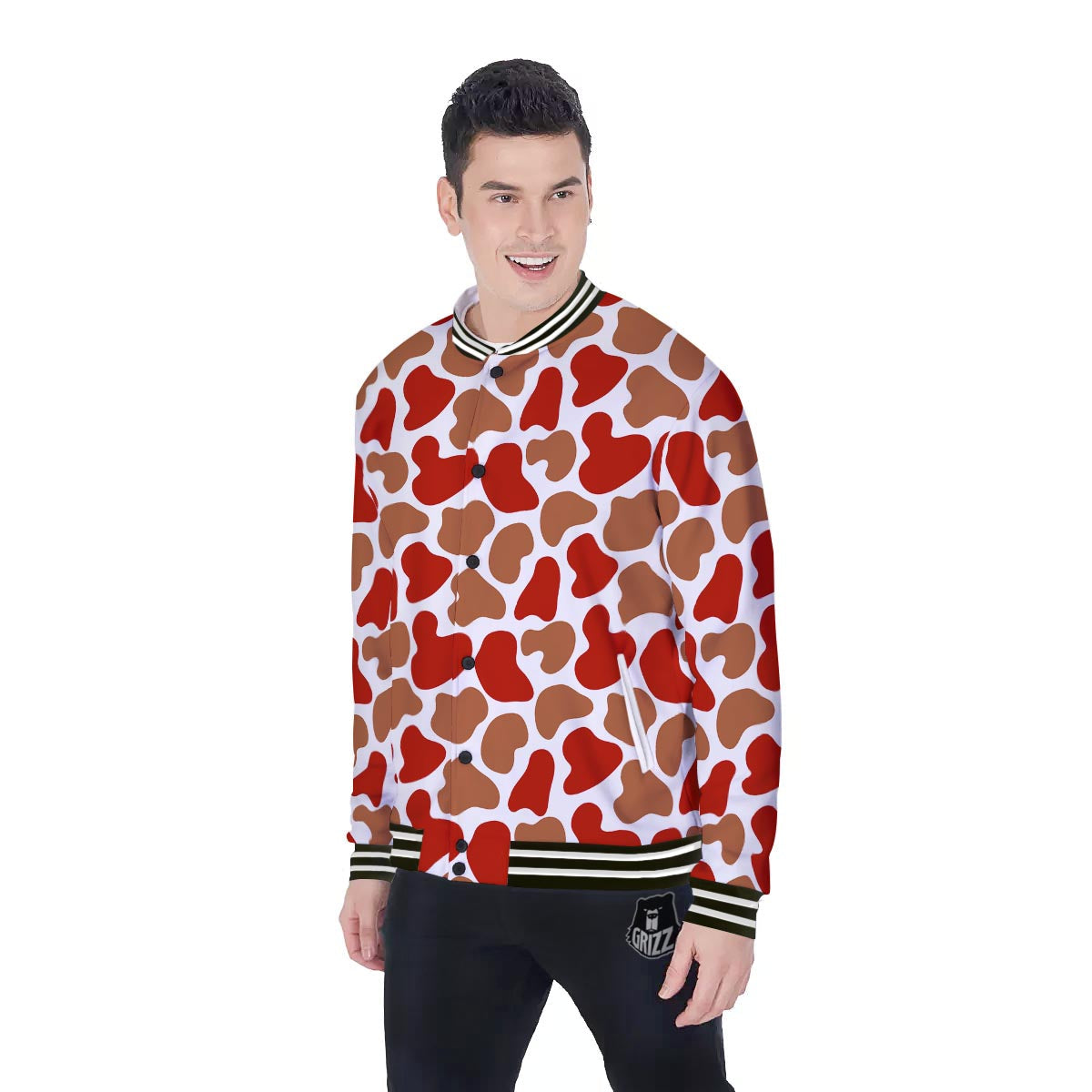 Cow Red Brown Print Pattern Baseball Jacket-grizzshop