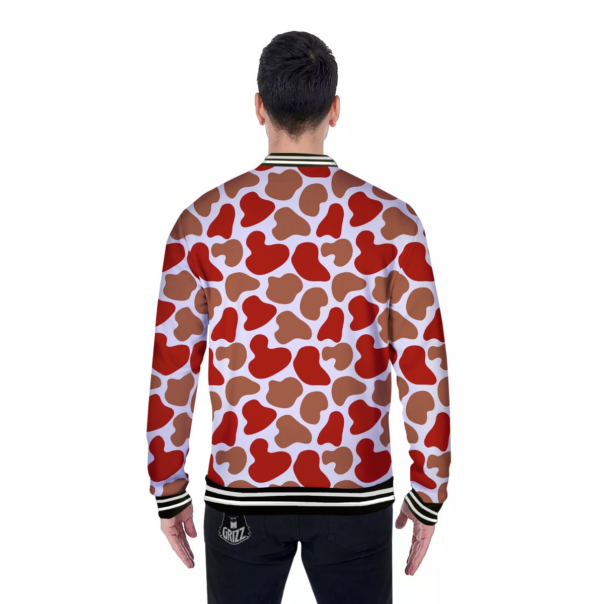 Cow Red Brown Print Pattern Baseball Jacket-grizzshop