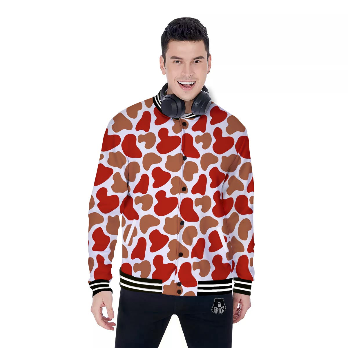 Cow Red Brown Print Pattern Baseball Jacket-grizzshop