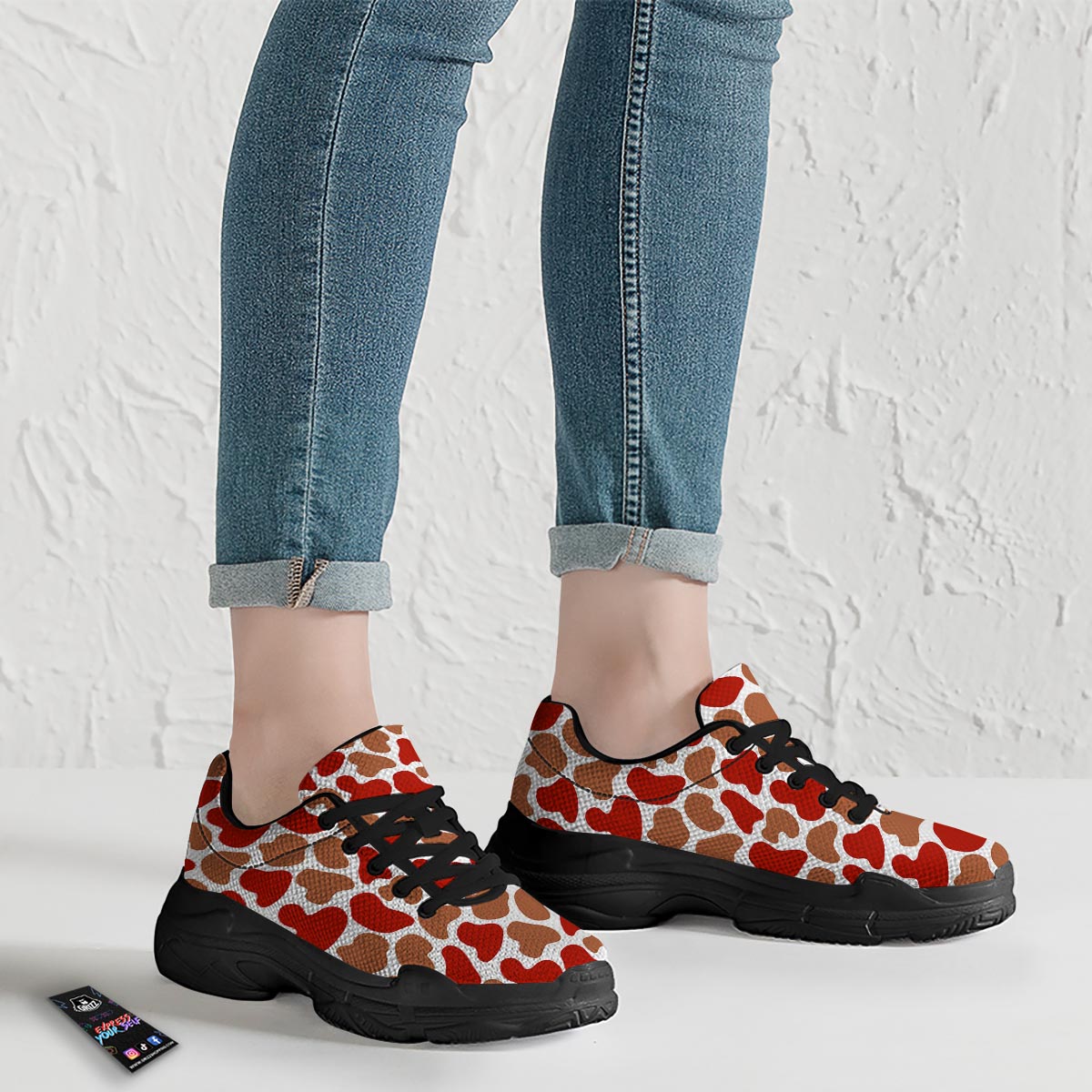 Cow Red Brown Print Pattern Black Chunky Shoes-grizzshop