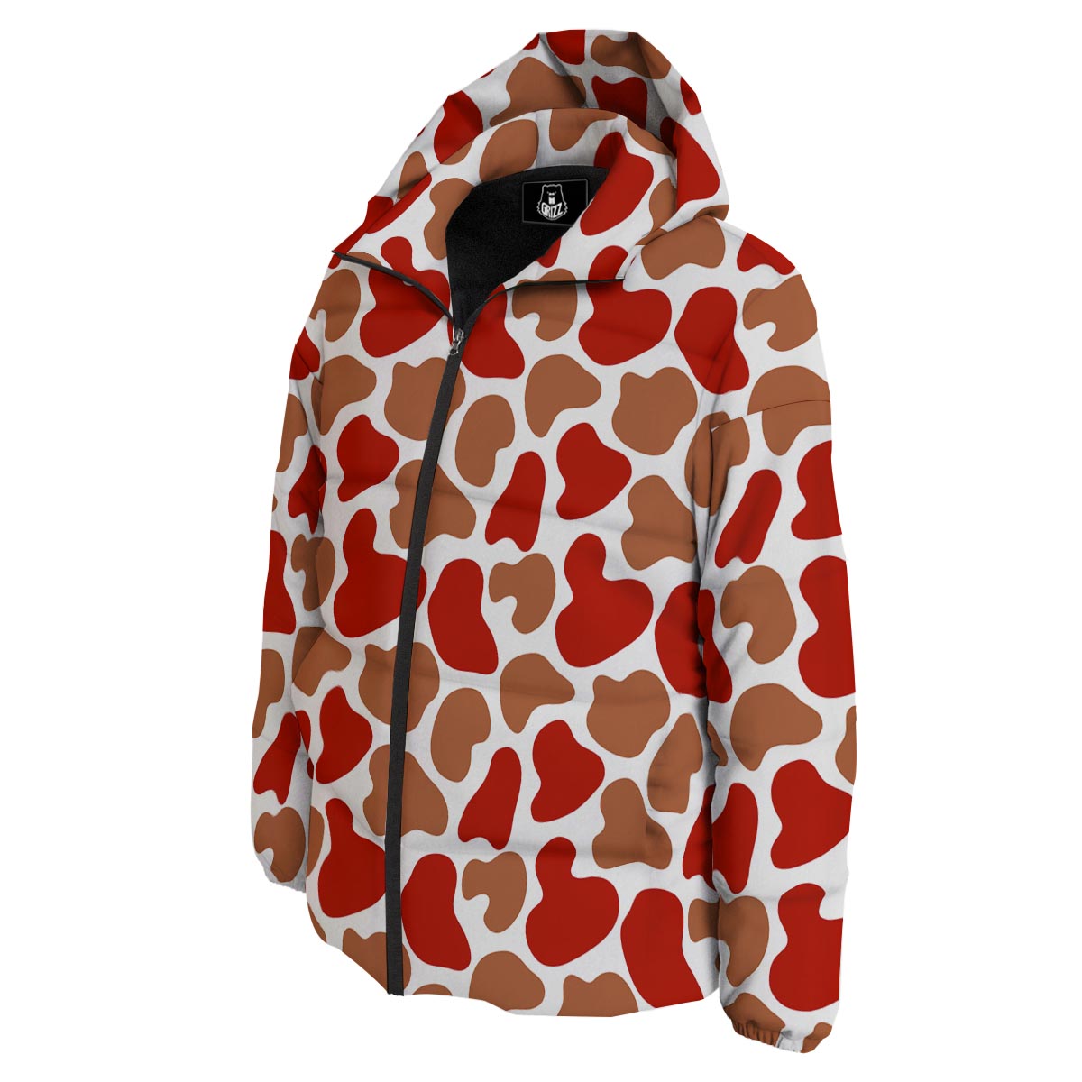 Cow Red Brown Print Pattern Down Jacket-grizzshop