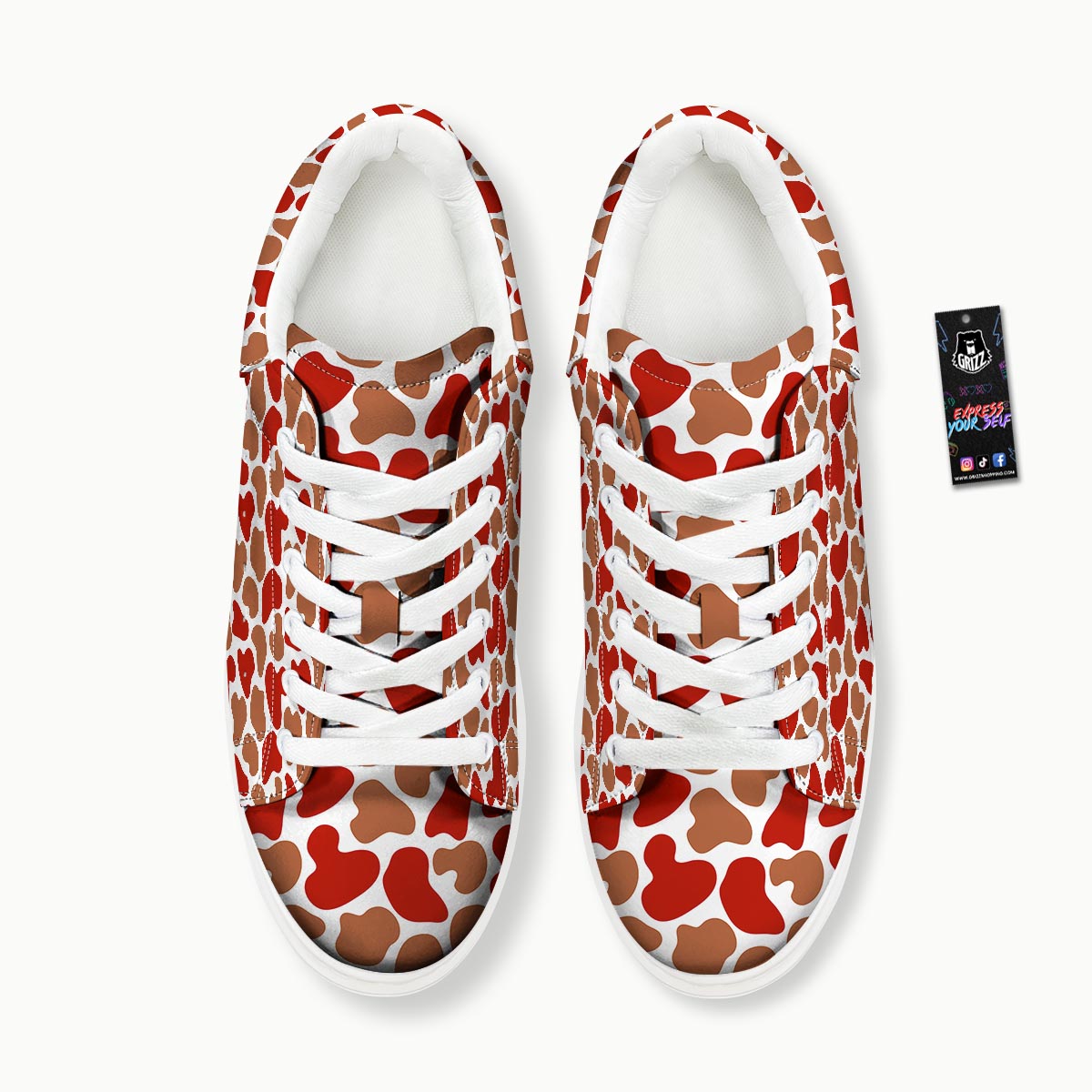 Cow Red Brown Print Pattern Platform Shoes-grizzshop