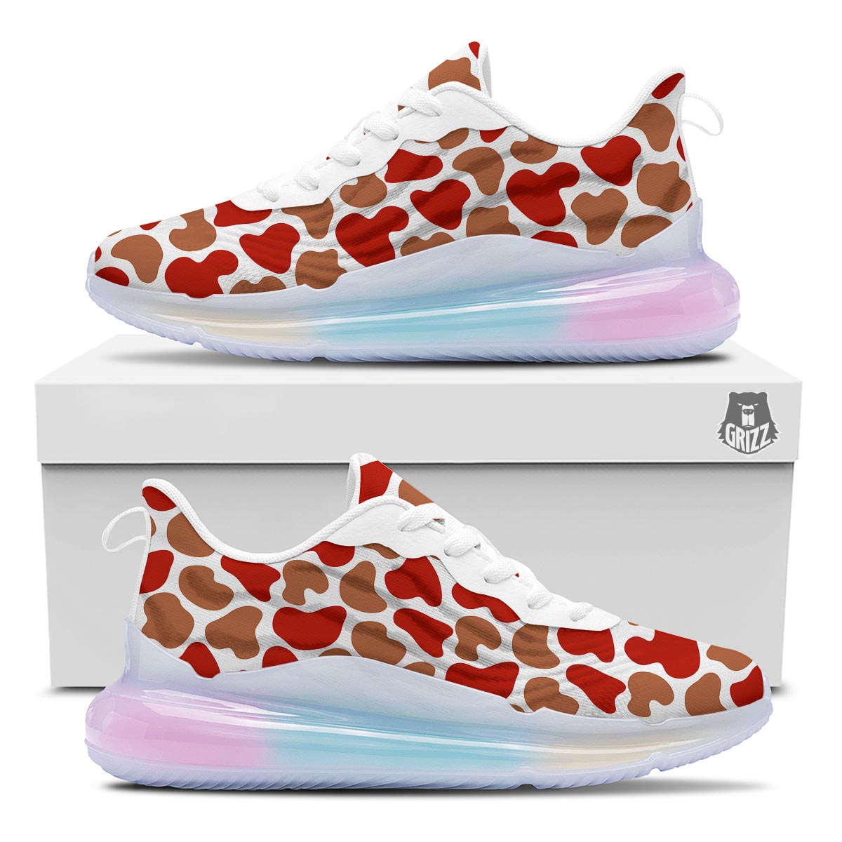 Cow Red Brown Print Pattern Running Sneakers-grizzshop